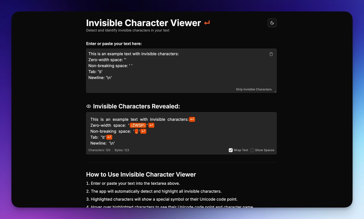 Gs1 Invisible Character Example Invisible Character Viewer — Andy Feliciotti - Buymeacoffee