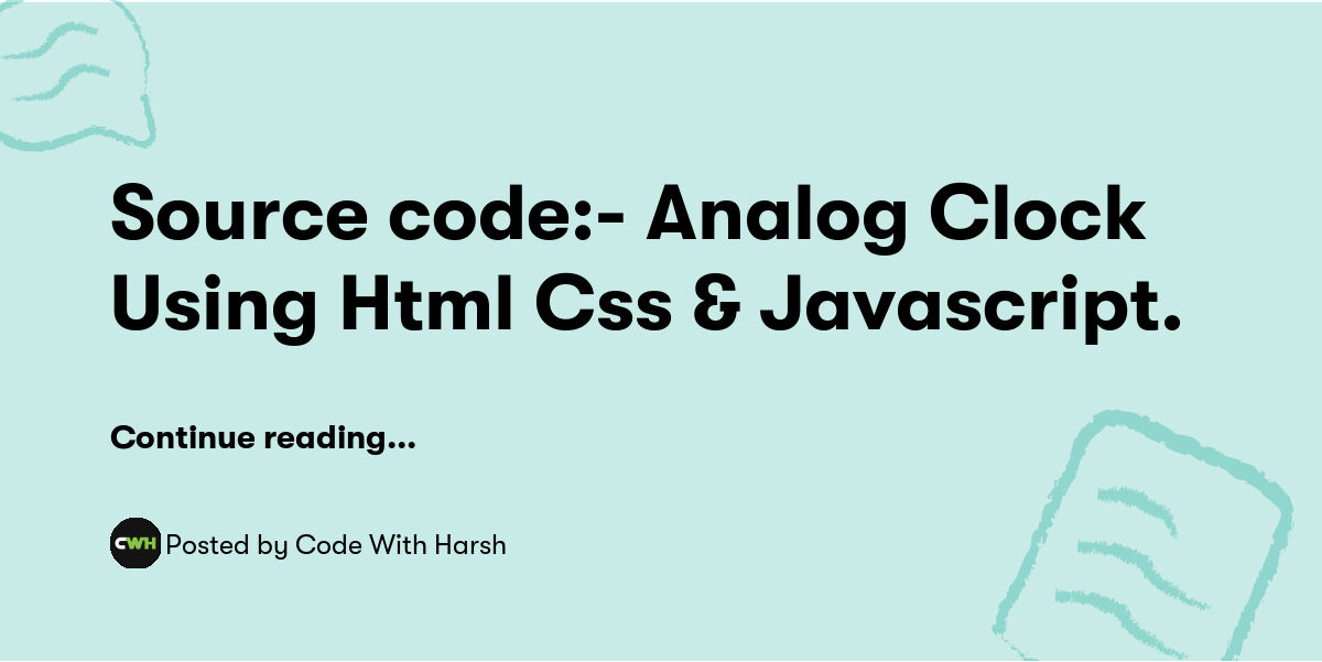 Source code:- Analog Clock Using Html Css & Javascript. — Code With ...