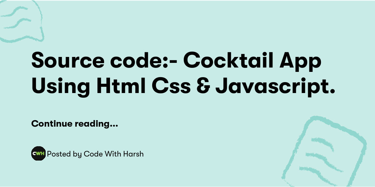 Source code:- Cocktail App Using Html Css & Javascript. — Code With ...