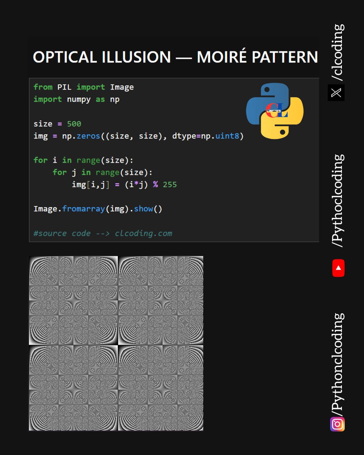 OPTICAL ILLUSION — MOIRÉ PATTERN Using Python — Python Coding (CLCODING ...