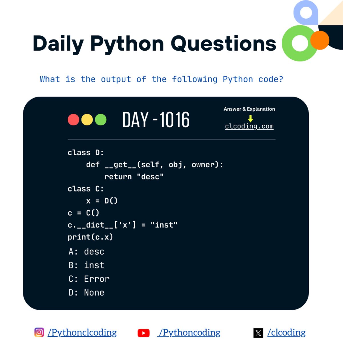 Python Coding challenge - Day 1016| What is the output of the following ...