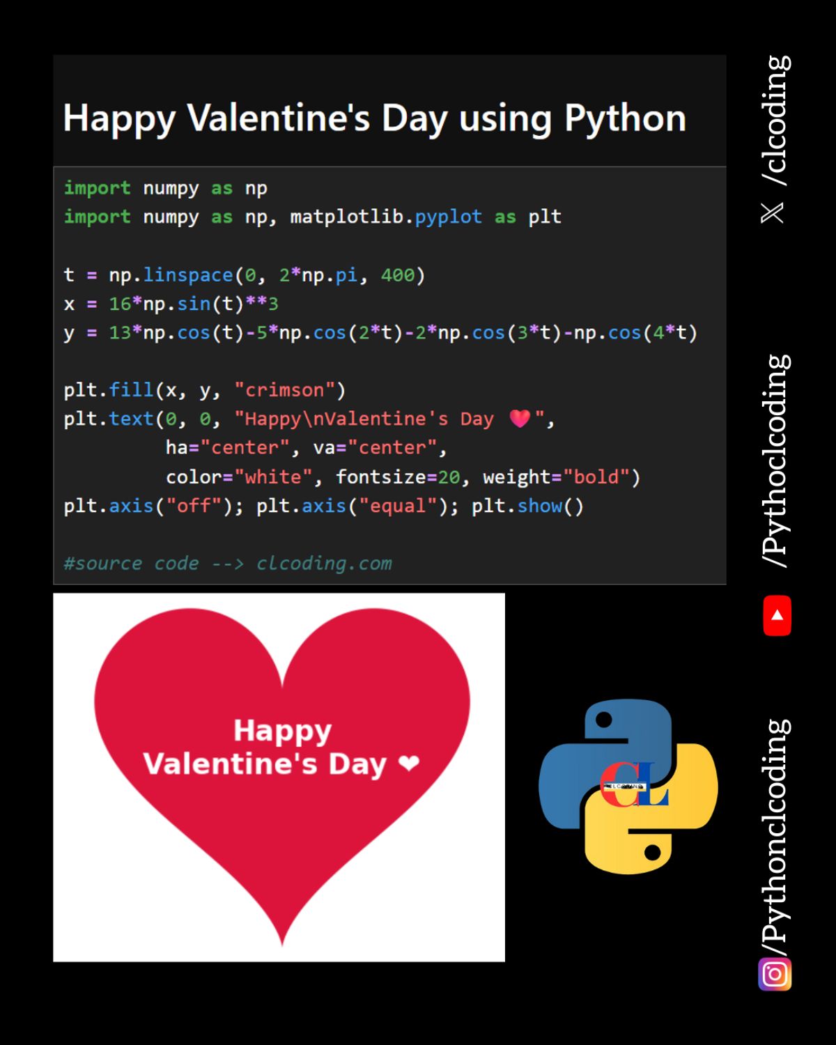 Happy Valentine's Day using Python — Python Coding (CLCODING ...