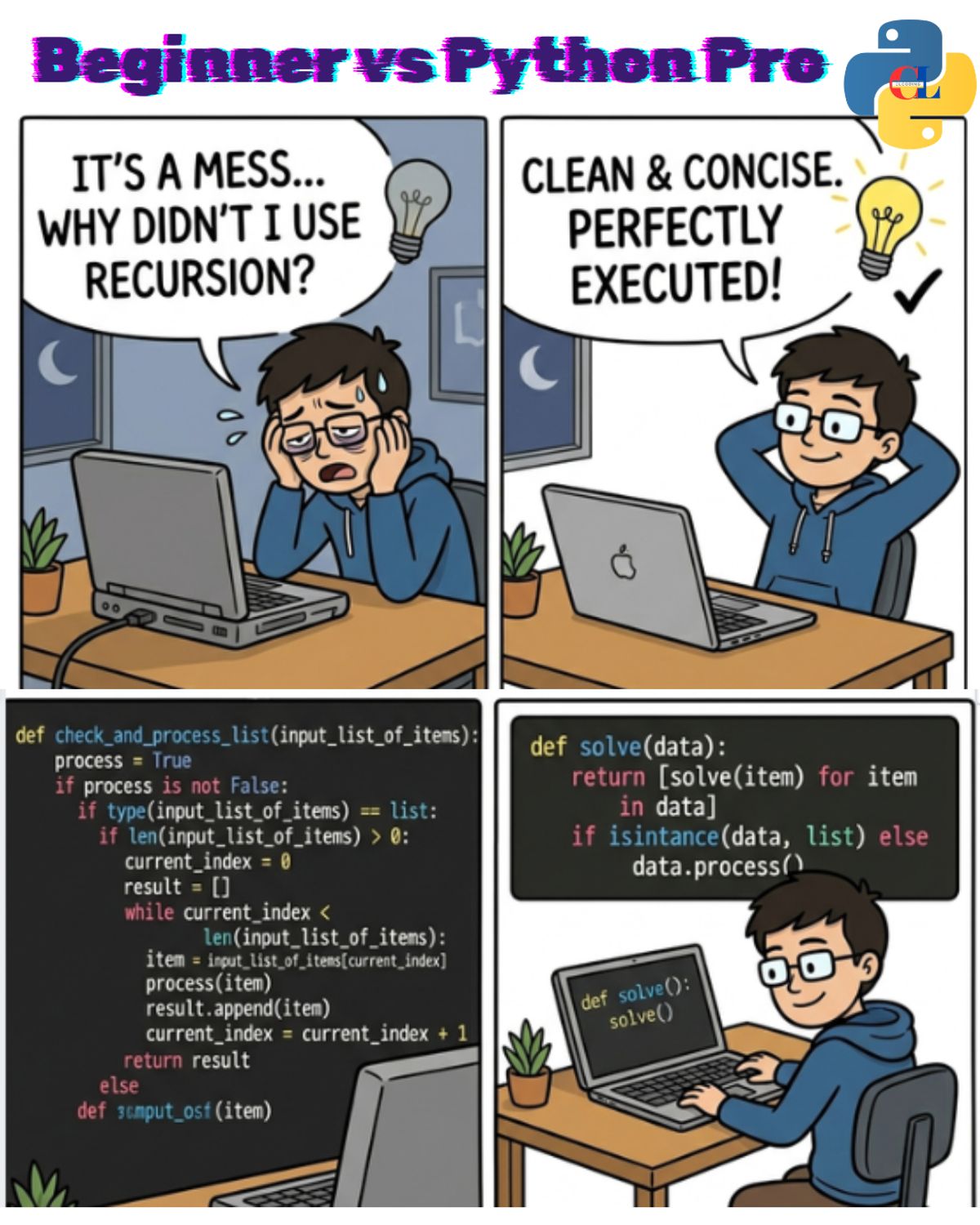 Pro In Python Coding Human Image Beginner vs Python Pro — Python Coding (CLCODING) - Buymeacoffee