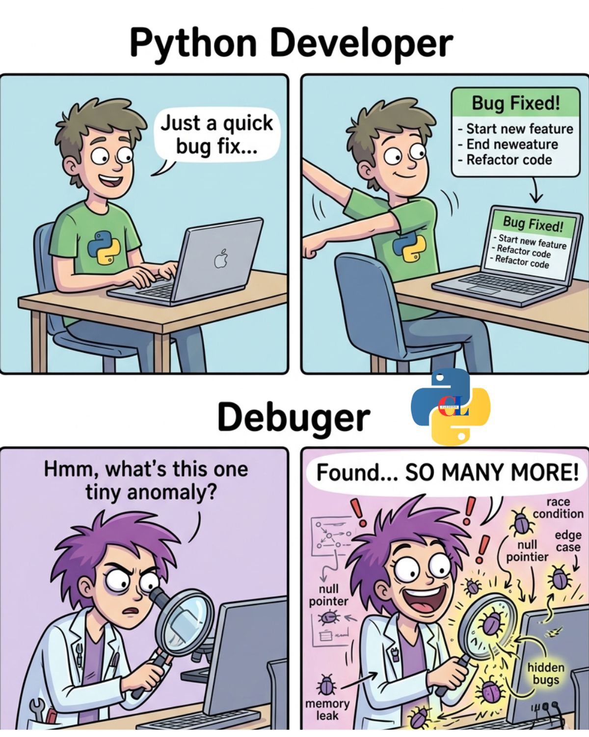 Python Dev vs Debugging Reality — Python Coding (CLCODING) - Buymeacoffee