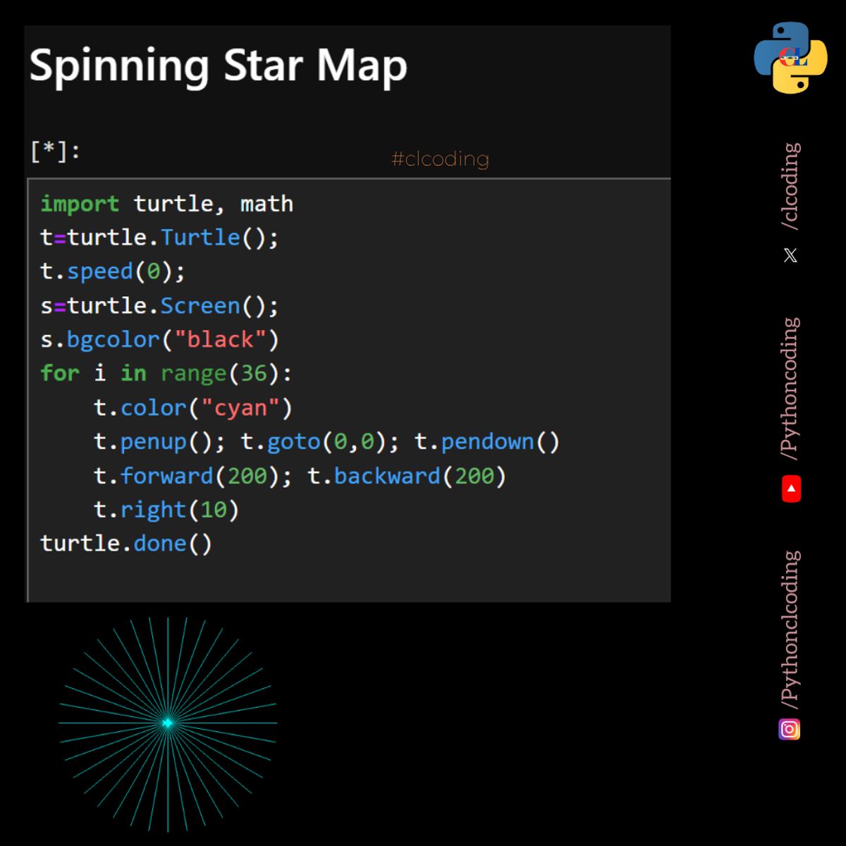 Spinning Star Map — Python Coding (CLCODING) - Buymeacoffee