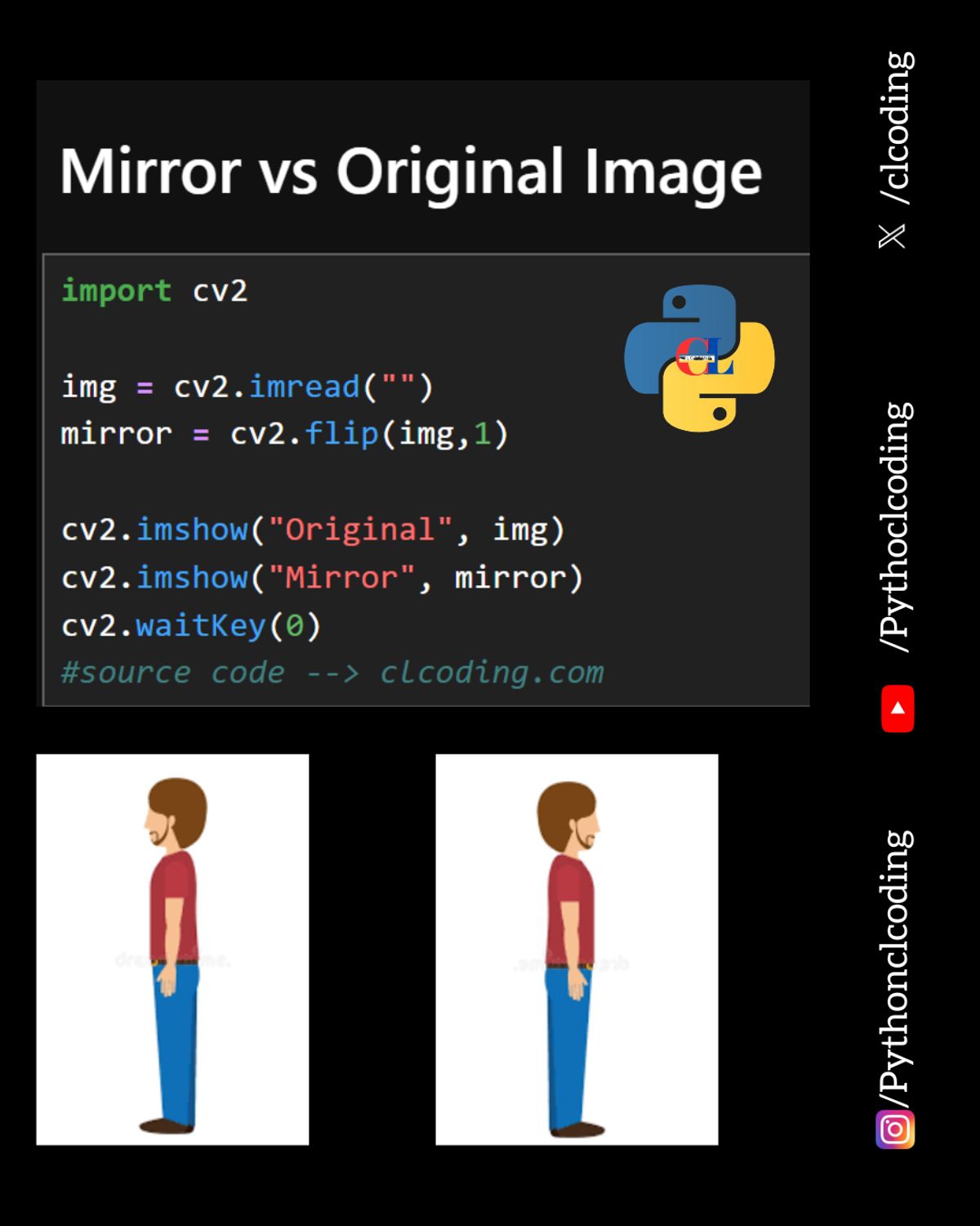 Mirror vs Original Image Comparator — Python Coding (CLCODING ...