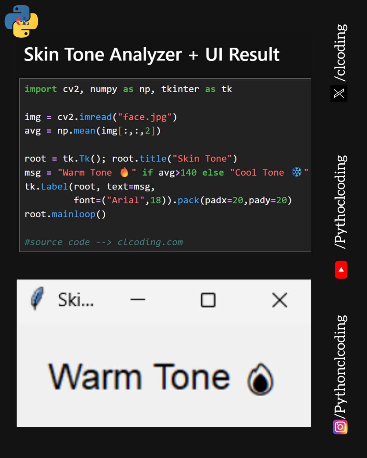 Skin Tone Analyzer + UI Result using Python — Python Coding (CLCODING ...