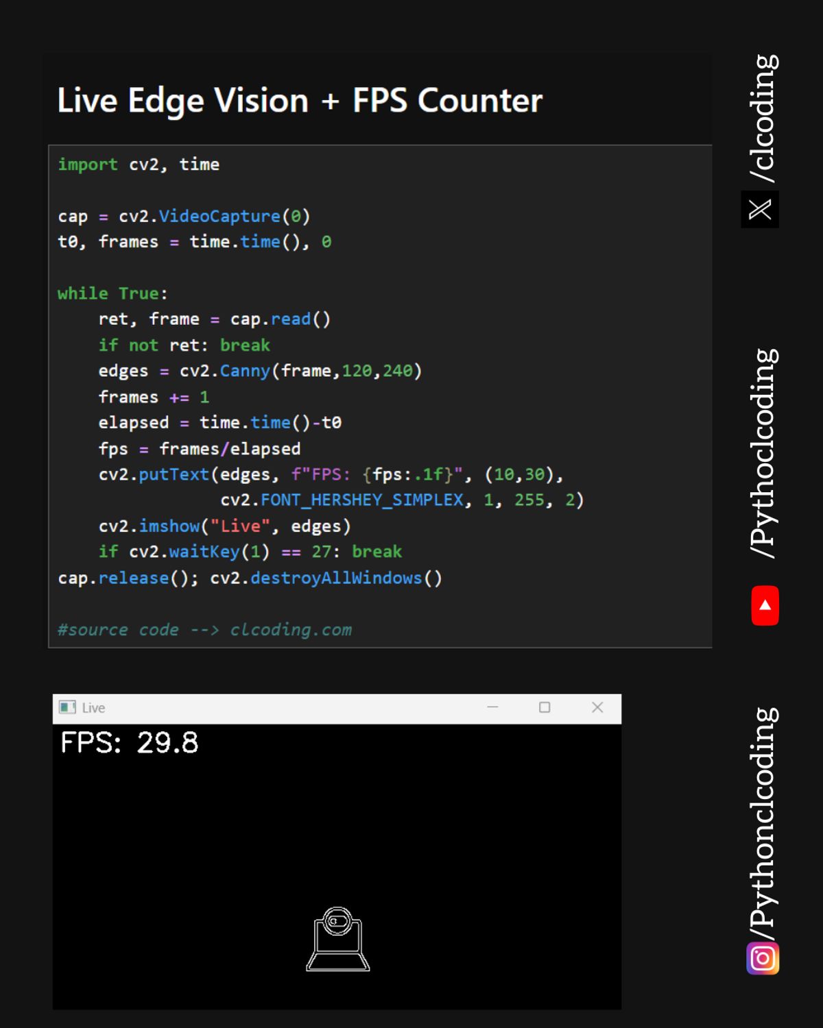 Live Edge Vision + FPS Counter using Python — Python Coding (CLCODING ...
