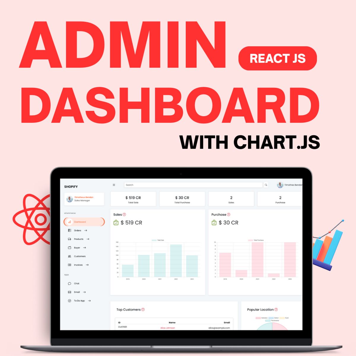 React JS Admin Dashboard with Live JSON Data & Chart.js | Responsive ...