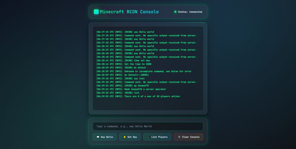 🛠 Minecraft RCON Console in PHP for Testing and Private Use ...