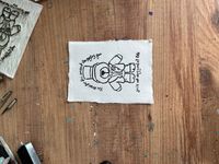 Give yourself a try therapy bear inspired tattoo design lino cut art print