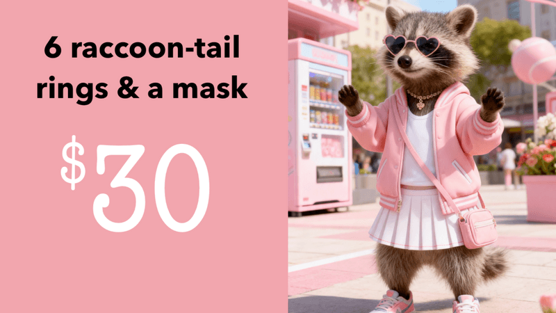 6 raccoon-tail rings and a mask