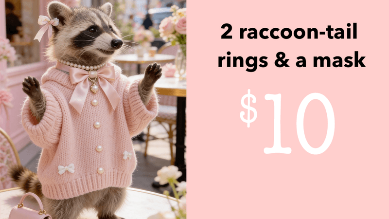 2 raccoon-tail rings and a mask