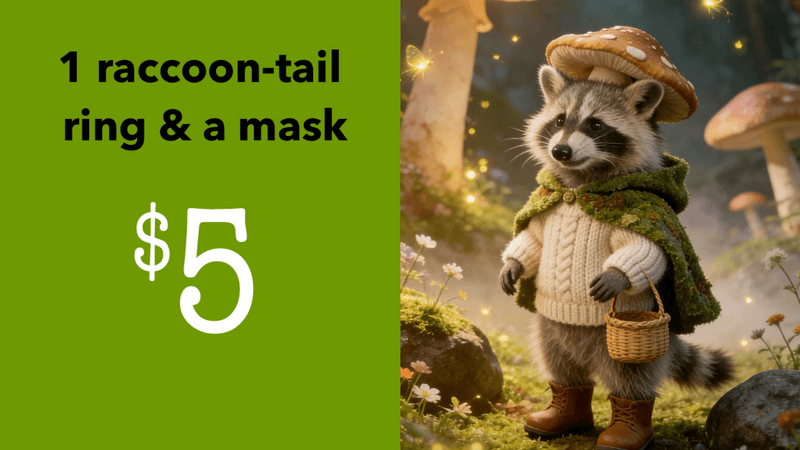 A raccoon-tail ring and a mask