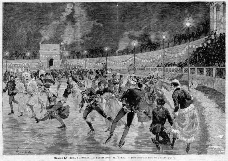 Milano 1891: la festa notturna dei pattinatori all'arena