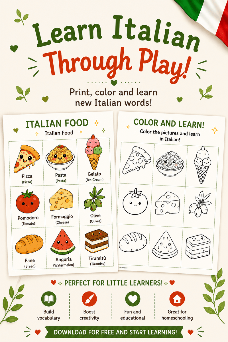 Learn Italian through fun activities, coloring pages and vocabulary games! Perfect for lit