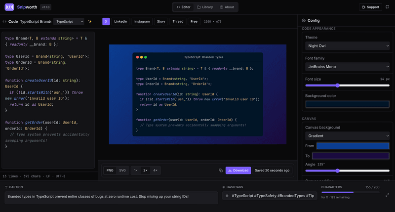 Snipworth — an open-source Chrome extension to turn code into shareable images