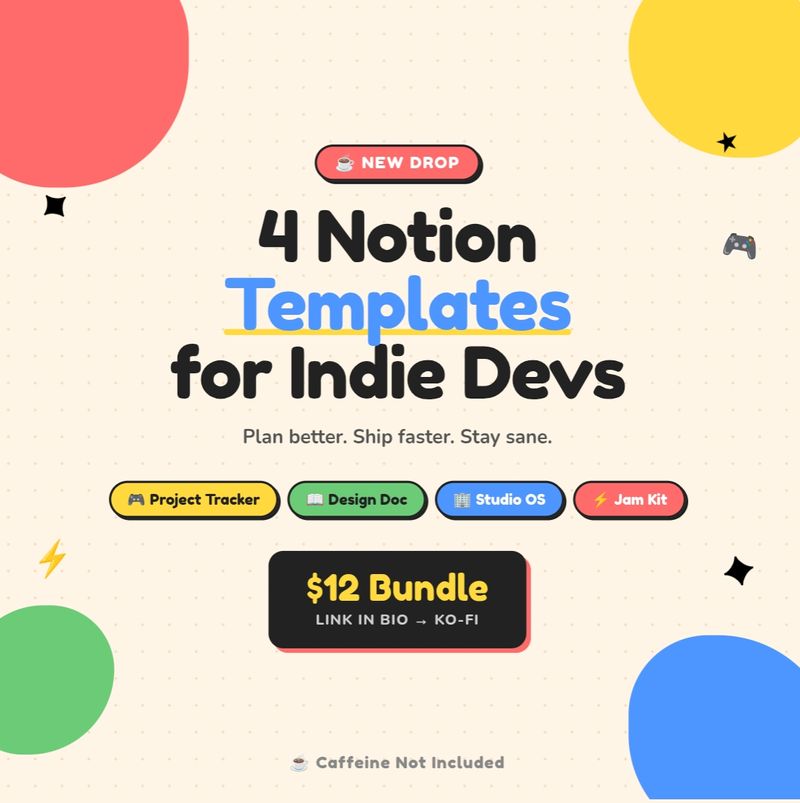 ☕ Indie Dev Notion Bundle — 4 Templates