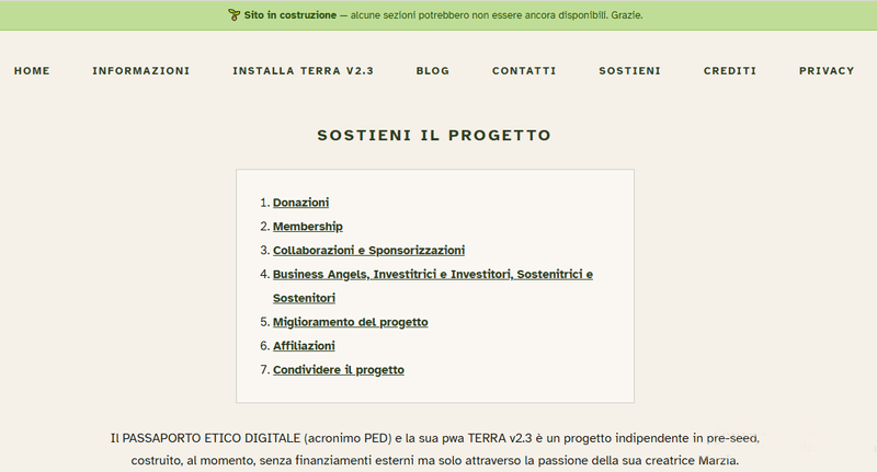 Aggiornamento (01) del progetto Passaporto Etico Digitale: il sito