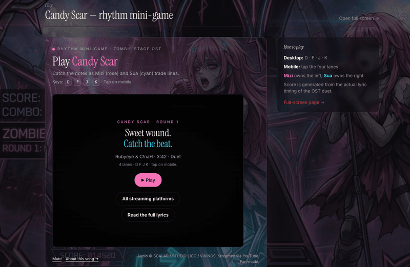 Zombie Stage Round 1 Exclusive Web Rhythm Game