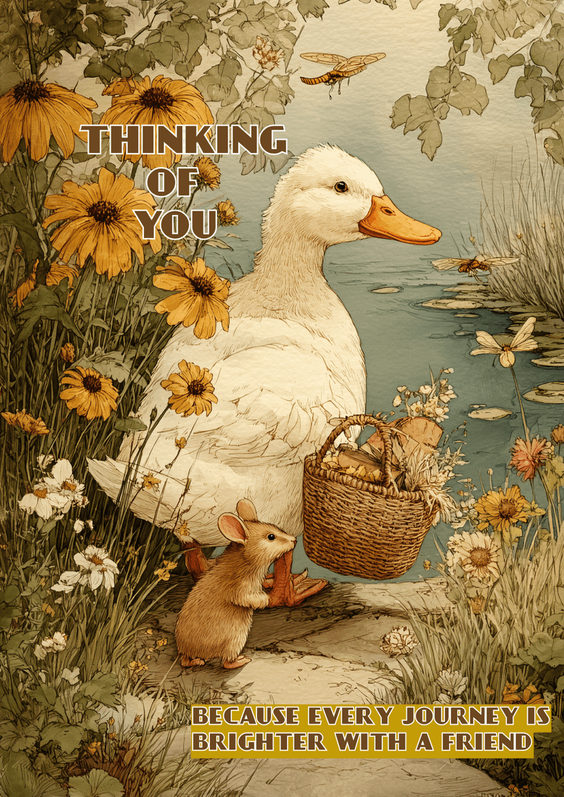Thinking of You Duck & Mouse Greeting Card – Printable PDF