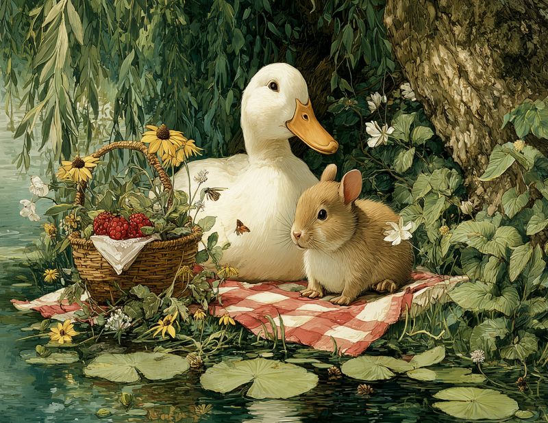 Duck & Mouse Picnic Wall Art – Printable Digital Download