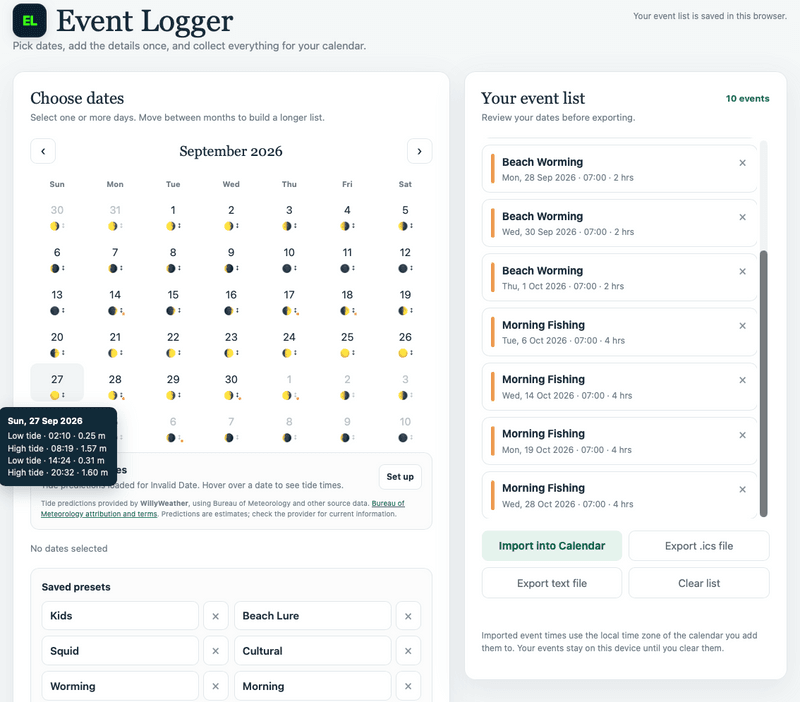 A Simple Tool for creating recurring calendar events.
