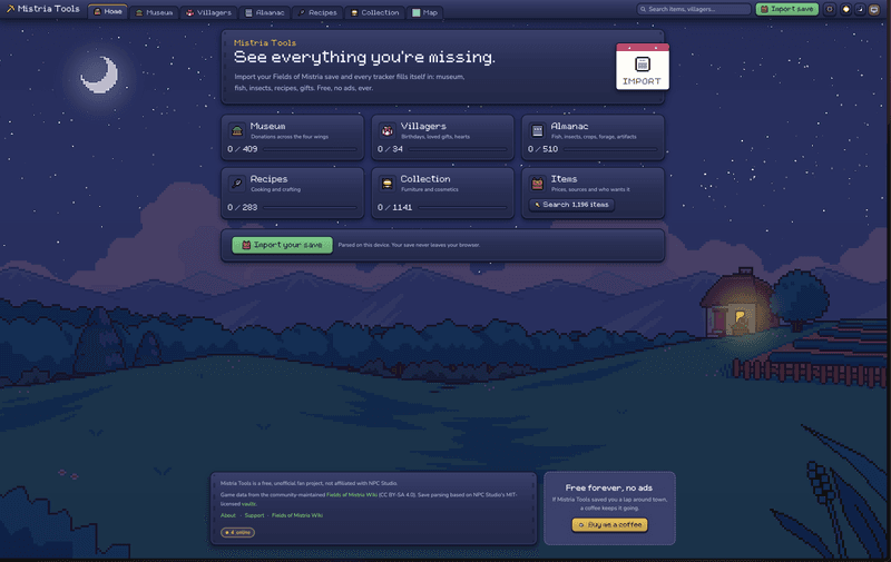 Introducing Mistria.tools - a progress tracker and wiki for Fields of Mistria
