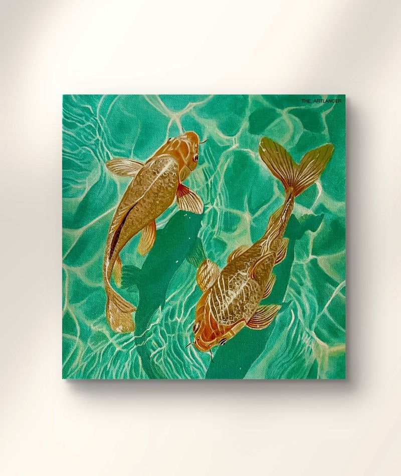Golden Koi Fishes- Acrylic Painting
