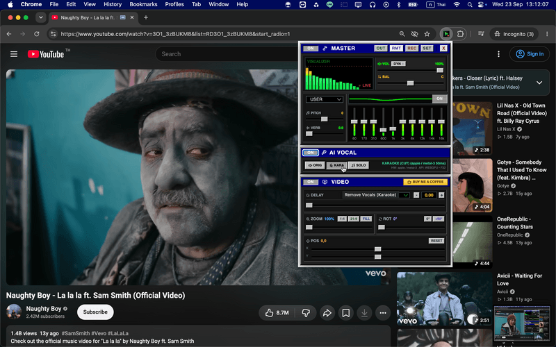 I built NextSona: a Chrome extension for pitch shifting, AI vocal removal, EQ, and video s