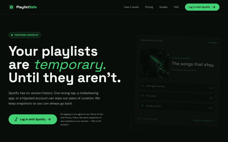 Meet PlaylistSafe: An Undo Button for Your Spotify Playlists