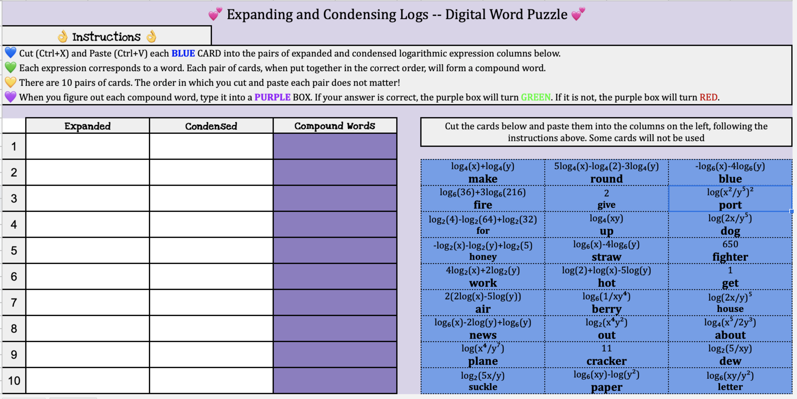 Expanding And Condensing Logs Digital Word Puzzle Itsmathgic