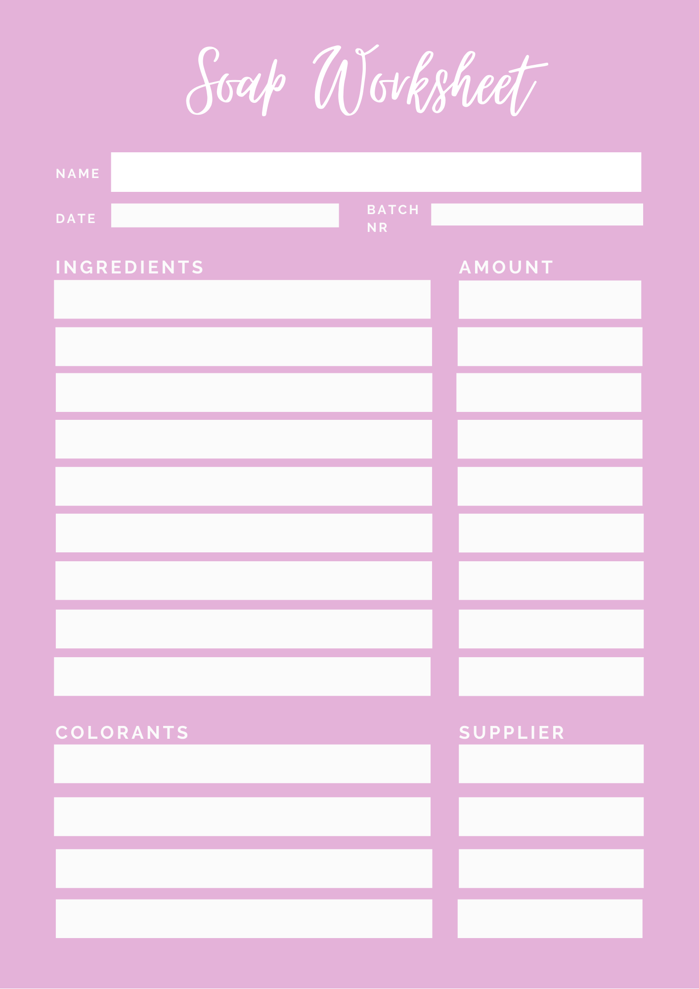 Soap making worksheet — Sara's Soap