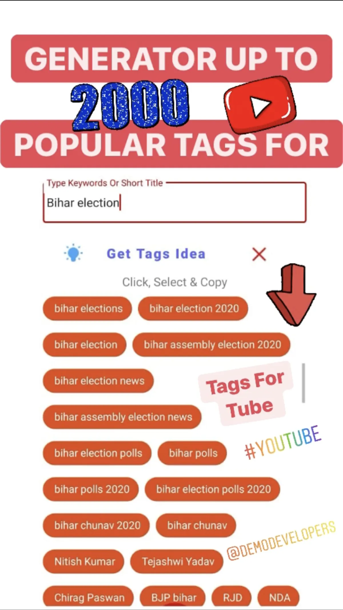 Tags For Tube Tag Generator For YouTube — ᗪᗴᗰO ᗪᗴᐯᗴᏝOᑭᗴᖇᔕ