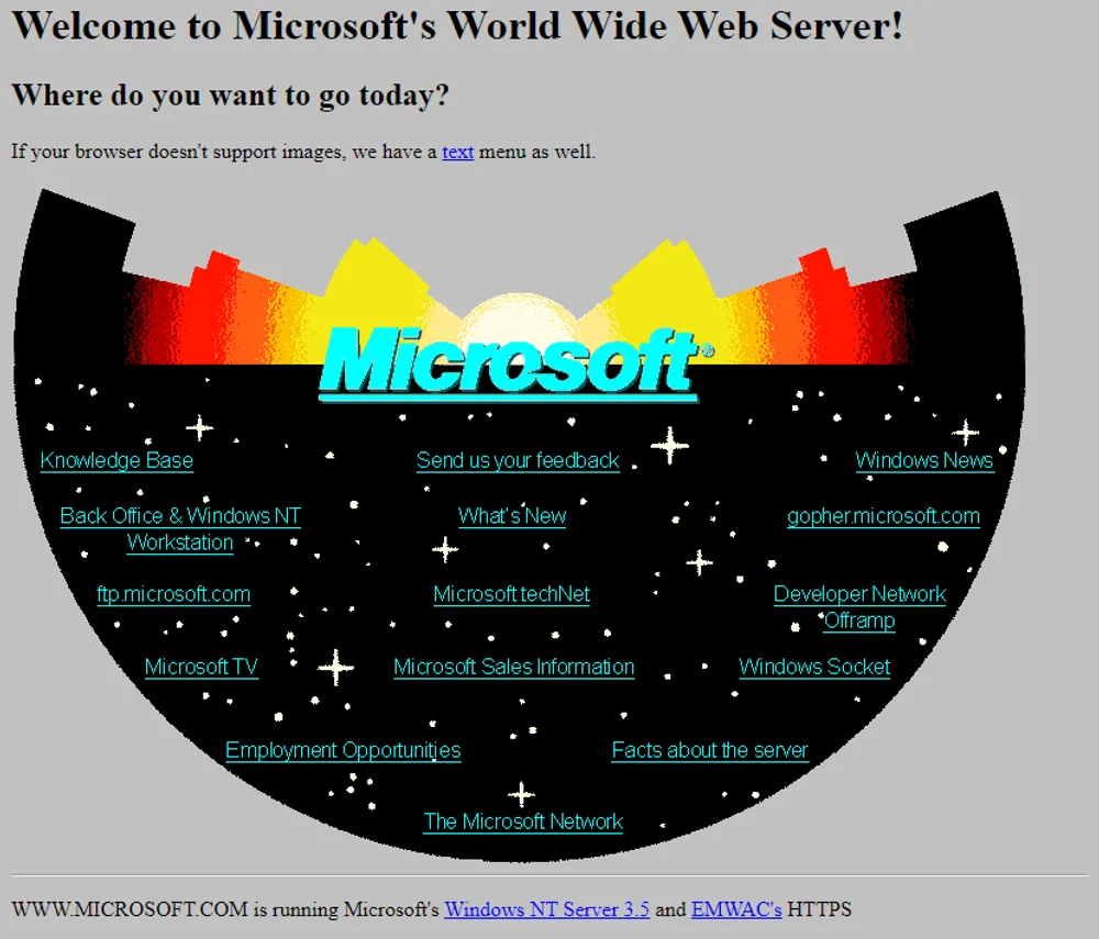 Microsoft, Yahoo, and Netscape homepage in 1994 —  Design Museum