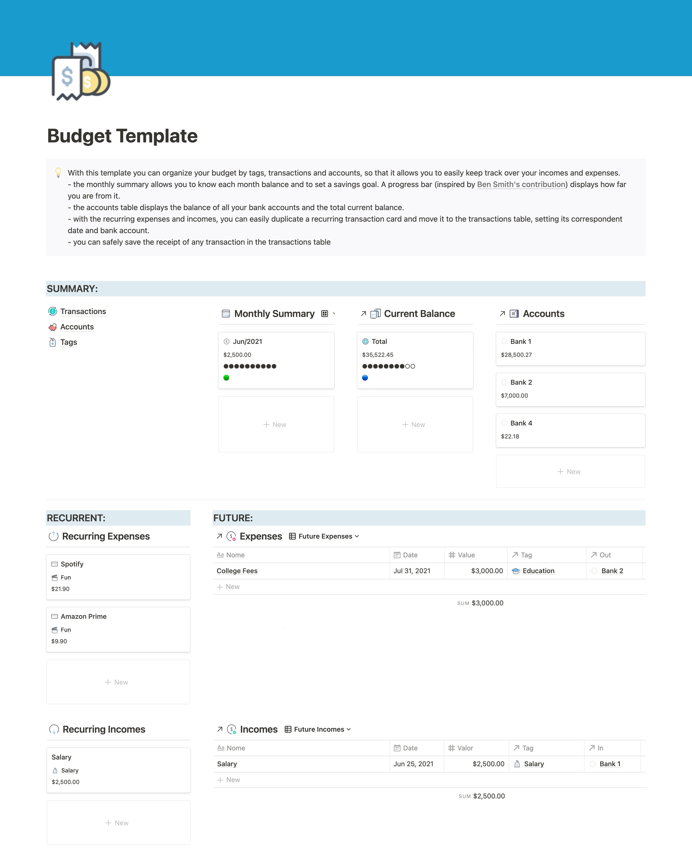 budget template notion