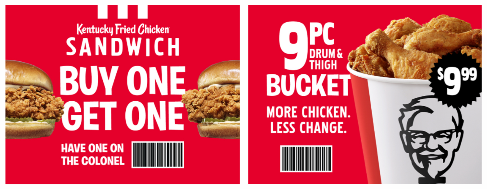KFC Coupons BOGO Chicken Sandwich, 9pc Drum & Thigh Basket 9.99