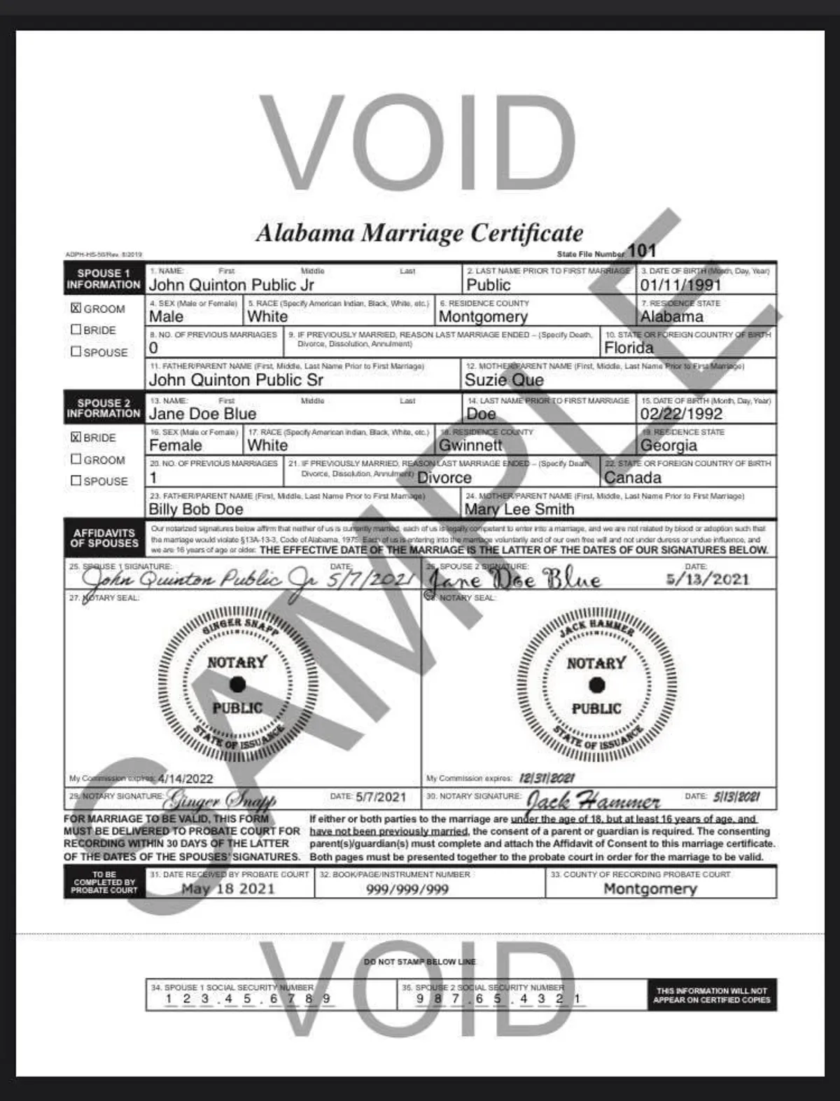 Marriage Certificate Example — Mobile Notary Carrie
