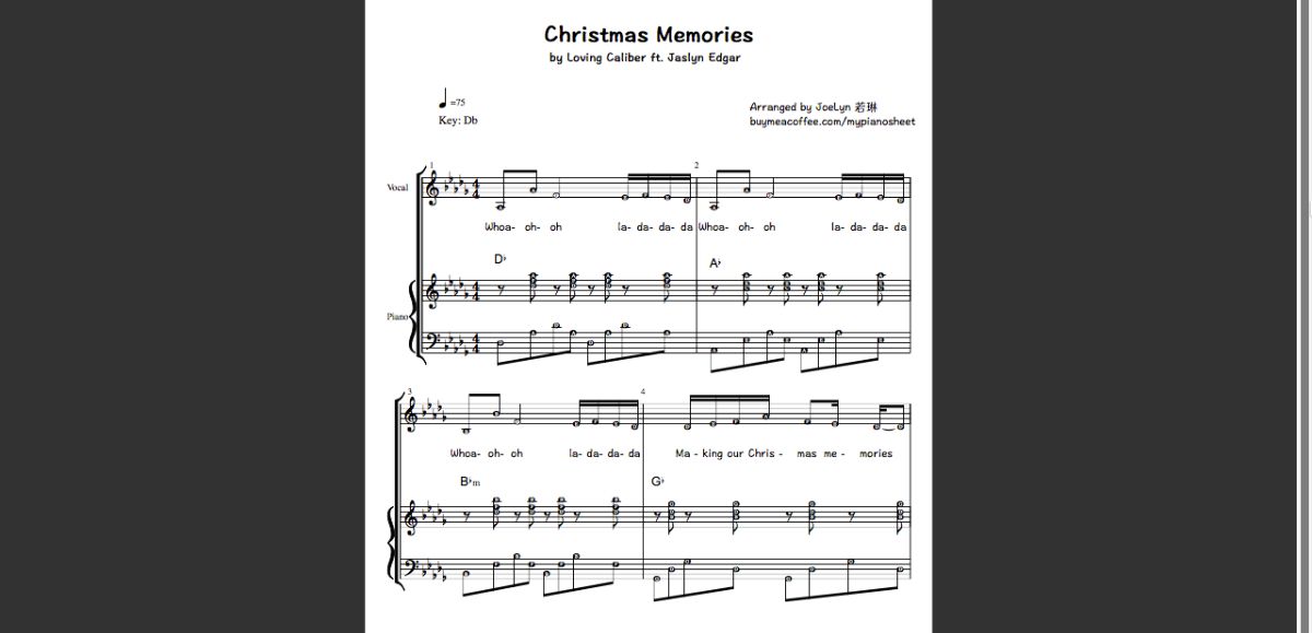 Christmas Memories by Loving Caliber (Piano accompaniment sheet PDF)