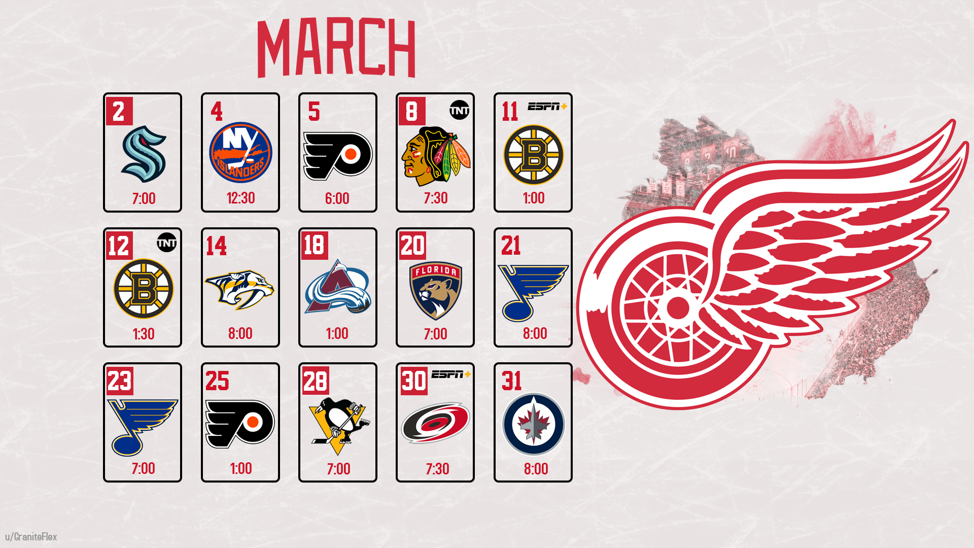 March Detroit Red Wings Schedule Wallpaper — graniteflex