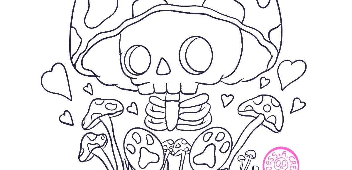Skull mushroom colouring page
