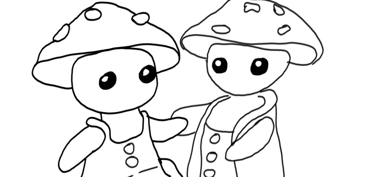 Dancing Mushrooms, Aman & Anita Muscaria, Coloring Page