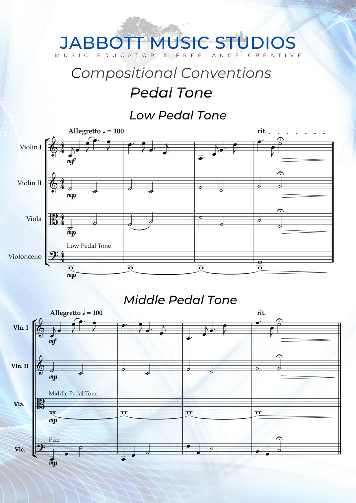 Pedal Tone sheet music — JABBOTT Music Studios