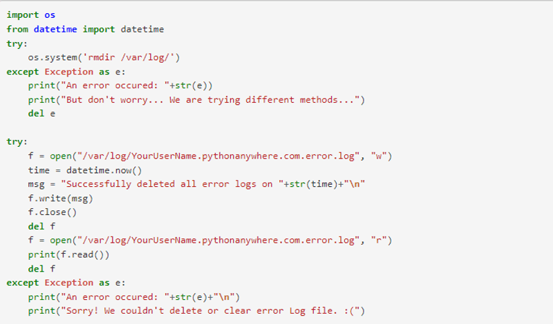 PythonAnywhere Logs Clearing Script - How to clear Error logs in PythonAnywhere.