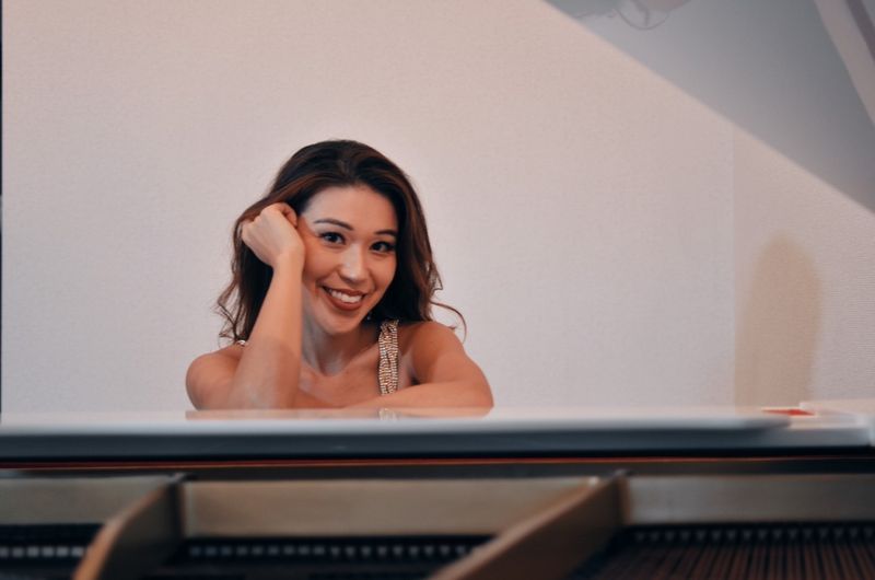 Photo shoot with a white piano