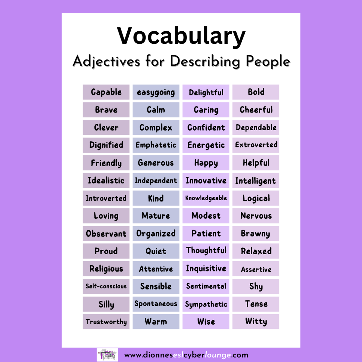 Vocabulary Improvement worksheet: People adjectives