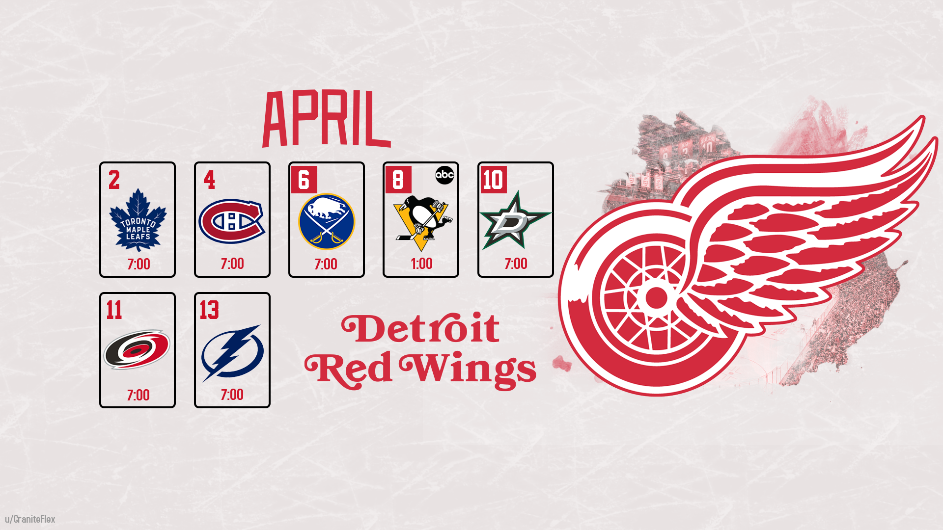 April Detroit Red Wings Schedule Wallpaper — graniteflex