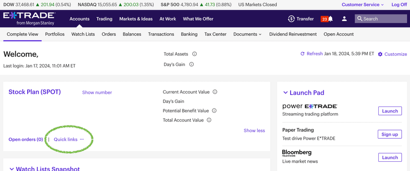 ETrade export guide - Gains & Losses