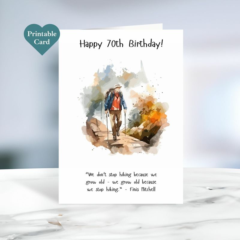 Printable 70th Birthday Card for Hikers