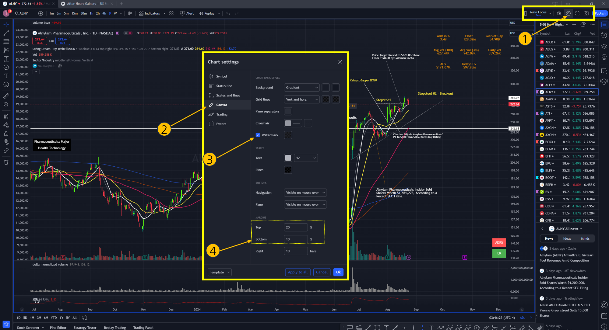 <트레이딩뷰 설정 팁> 개별 종목 차트 화면에 최적화 상태로 보는 방법 — Thales